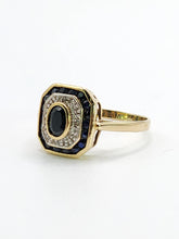 Load image into Gallery viewer, 1686: Vintage: 9ct Gold Art Deco Style Sapphires Diamonds Panel Ring- Exquisite
