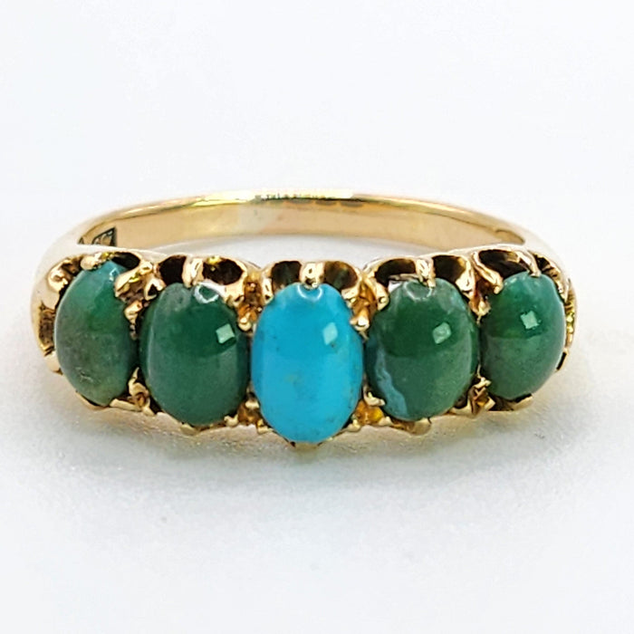 Antique: 18ct Yellow Gold Five Turquoise Half-Hoop Ring