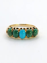 Load image into Gallery viewer, 1719: Vintage &amp; Old: 18ct Gold 5 Turquoises Half-Hoop Ring-Rare find
