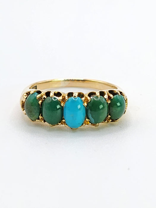 Antique: 18ct Yellow Gold Five Turquoise Half-Hoop Ring