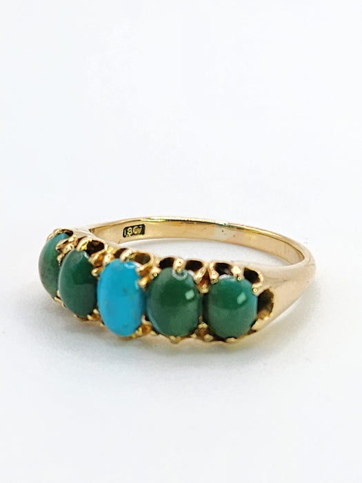 Antique: 18ct Yellow Gold Five Turquoise Half-Hoop Ring