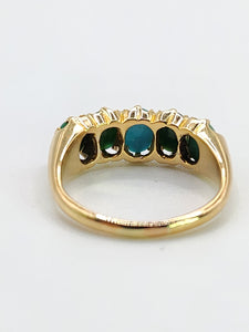 1719: Vintage & Old: 18ct Gold 5 Turquoises Half-Hoop Ring-Rare find