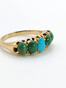 1719: Vintage & Old: 18ct Gold 5 Turquoises Half-Hoop Ring-Rare find