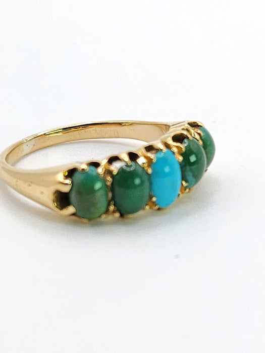 Antique: 18ct Yellow Gold Five Turquoise Half-Hoop Ring
