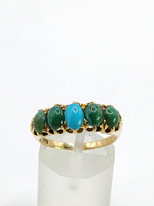 Antique: 18ct Yellow Gold Five Turquoise Half-Hoop Ring
