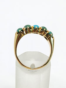 1719: Vintage & Old: 18ct Gold 5 Turquoises Half-Hoop Ring-Rare find