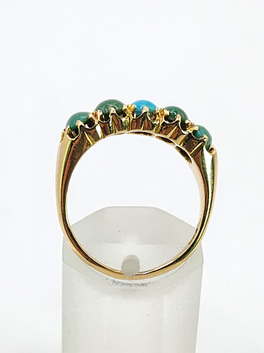 Antique: 18ct Yellow Gold Five Turquoise Half-Hoop Ring