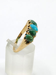 1719: Vintage & Old: 18ct Gold 5 Turquoises Half-Hoop Ring-Rare find