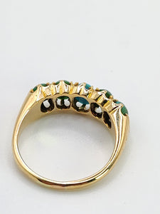 1719: Vintage & Old: 18ct Gold 5 Turquoises Half-Hoop Ring-Rare find