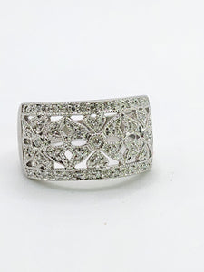 1752: Vintage: 9ct White Gold Openwork 39 Natural Diamonds Statement Ring- Eye candy