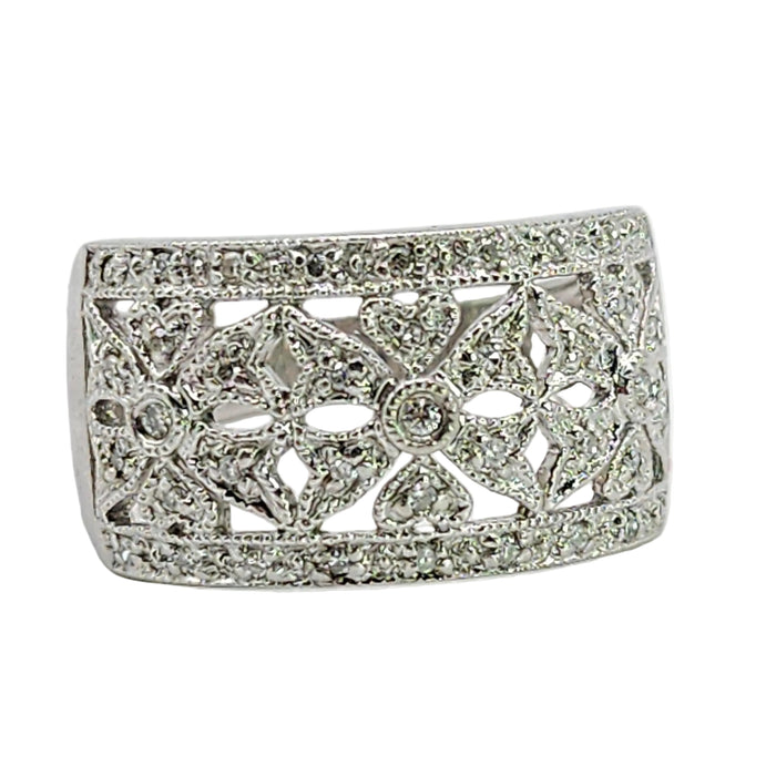 Vintage: 9ct White Gold 39 Diamond Openwork Statement Ring — 1ct