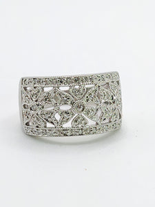 1752: Vintage: 9ct White Gold Openwork 39 Natural Diamonds Statement Ring- Eye candy