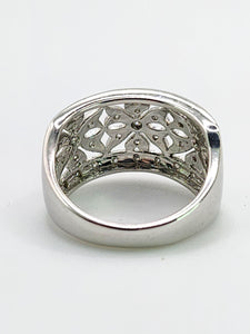 1752: Vintage: 9ct White Gold Openwork 39 Natural Diamonds Statement Ring- Eye candy