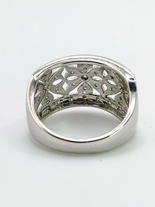 1752: Vintage: 9ct White Gold Openwork 39 Natural Diamonds Statement Ring- Eye candy