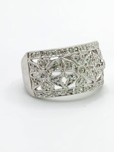 1752: Vintage: 9ct White Gold Openwork 39 Natural Diamonds Statement Ring- Eye candy