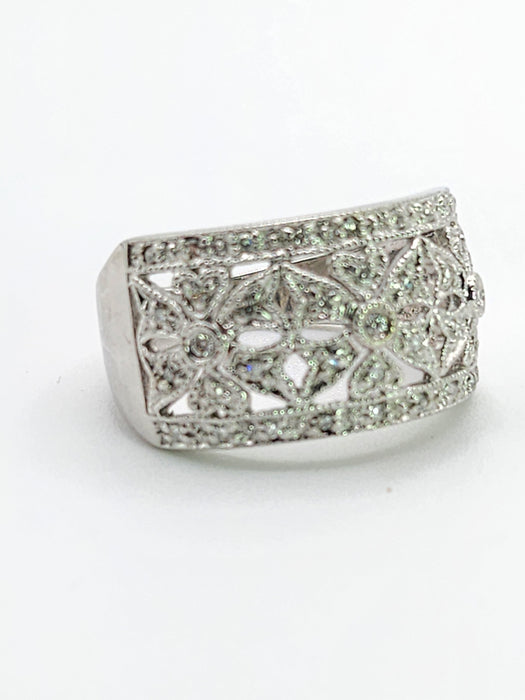 1752: Vintage: 9ct White Gold Openwork 39 Natural Diamonds Statement Ring- Eye candy