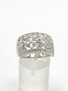 1752: Vintage: 9ct White Gold Openwork 39 Natural Diamonds Statement Ring- Eye candy