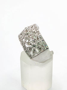 1752: Vintage: 9ct White Gold Openwork 39 Natural Diamonds Statement Ring- Eye candy