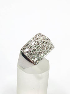 1752: Vintage: 9ct White Gold Openwork 39 Natural Diamonds Statement Ring- Eye candy
