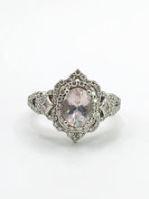 Cargar imagen en el visor de la galería, 1781: Vintage: 9ct White Gold Pink Morganite Pave Natural Diamonds (0.75ct) Dress Ring- Sparkling beauty
