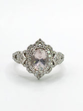 Cargar imagen en el visor de la galería, 1781: Vintage: 9ct White Gold Pink Morganite Pave Natural Diamonds (0.75ct) Dress Ring- Sparkling beauty
