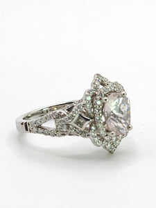 1781: Vintage: 9ct White Gold Pink Morganite Pave Natural Diamonds (0.75ct) Dress Ring- Sparkling beauty