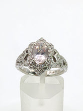Cargar imagen en el visor de la galería, 1781: Vintage: 9ct White Gold Pink Morganite Pave Natural Diamonds (0.75ct) Dress Ring- Sparkling beauty
