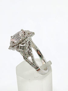 1781: Vintage: 9ct White Gold Pink Morganite Pave Natural Diamonds (0.75ct) Dress Ring- Sparkling beauty