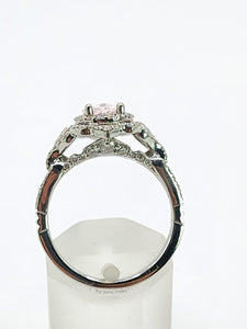 1781: Vintage: 9ct White Gold Pink Morganite Pave Natural Diamonds (0.75ct) Dress Ring- Sparkling beauty