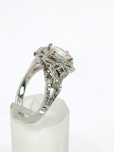 1781: Vintage: 9ct White Gold Pink Morganite Pave Natural Diamonds (0.75ct) Dress Ring- Sparkling beauty