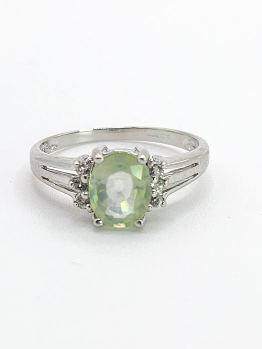 1785: Vintage: 9ct White Gold Mint Green Paraiba Tourmaline Glacier Topaz Dress Ring- crisp, clean, eye-candy