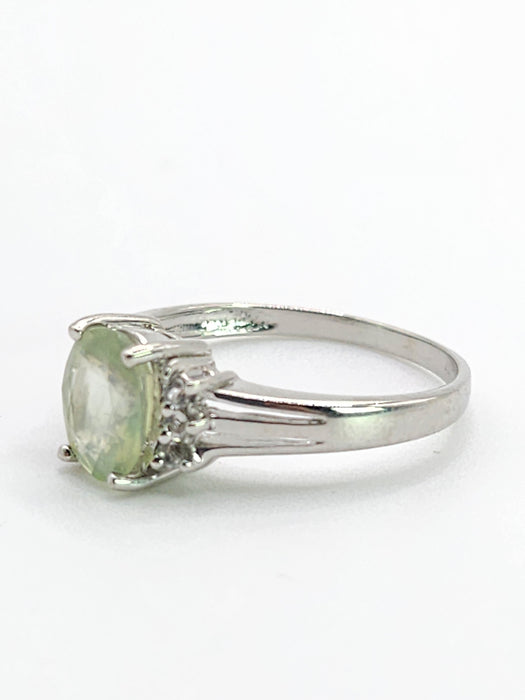1785: Vintage: 9ct White Gold Mint Green Paraiba Tourmaline Glacier Topaz Dress Ring- crisp, clean, eye-candy