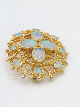 Cargar imagen en el visor de la galería, 1904: Vintage Old: Large 9ct Gold Pendant &amp; Brooch 12 Vivid Opals - Beautiful colour play
