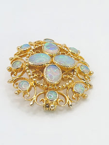 1904: Vintage Old: Large 9ct Gold Pendant & Brooch 12 Vivid Opals - Beautiful colour play