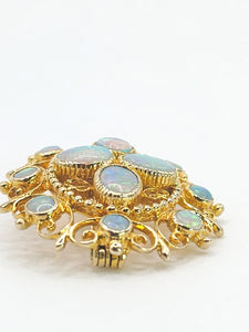 1904: Vintage Old: Large 9ct Gold Pendant & Brooch 12 Vivid Opals - Beautiful colour play