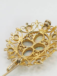 1904: Vintage Old: Large 9ct Gold Pendant & Brooch 12 Vivid Opals - Beautiful colour play