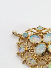 Cargar imagen en el visor de la galería, 1904: Vintage Old: Large 9ct Gold Pendant &amp; Brooch 12 Vivid Opals - Beautiful colour play

