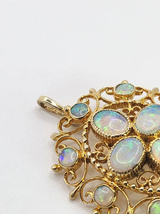1904: Vintage Old: Large 9ct Gold Pendant & Brooch 12 Vivid Opals - Beautiful colour play