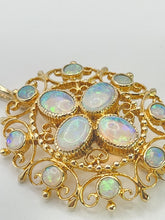 Cargar imagen en el visor de la galería, 1904: Vintage Old: Large 9ct Gold Pendant &amp; Brooch 12 Vivid Opals - Beautiful colour play
