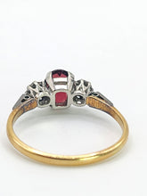 Cargar imagen en el visor de la galería, 1830: Vintage: 18ct Gold Almandine Garnet Diamonds 3-Stone Straight Ring- Superb
