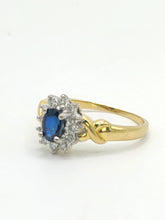 Cargar imagen en el visor de la galería, 1880: Vintage: 18ct Gold Blue Sapphire 16 Diamonds Dress Ring- She is exquisite
