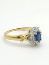 Cargar imagen en el visor de la galería, 1880: Vintage: 18ct Gold Blue Sapphire 16 Diamonds Dress Ring- She is exquisite
