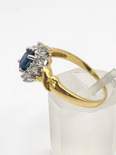 Cargar imagen en el visor de la galería, 1880: Vintage: 18ct Gold Blue Sapphire 16 Diamonds Dress Ring- She is exquisite
