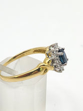 Cargar imagen en el visor de la galería, 1880: Vintage: 18ct Gold Blue Sapphire 16 Diamonds Dress Ring- She is exquisite

