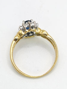 1880: Vintage: 18ct Gold Blue Sapphire 16 Diamonds Dress Ring- She is exquisite
