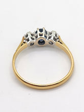 Load image into Gallery viewer, 1926: Vintage: 18ct Gold French Blue Sapphire Diamonds 3-Stone Straight Ring- From 1973
