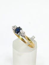Load image into Gallery viewer, 1926: Vintage: 18ct Gold French Blue Sapphire Diamonds 3-Stone Straight Ring- From 1973
