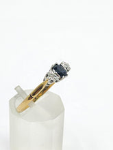 Load image into Gallery viewer, 1926: Vintage: 18ct Gold French Blue Sapphire Diamonds 3-Stone Straight Ring- From 1973
