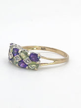 Cargar imagen en el visor de la galería, 1997: Vintage: 9ct Gold Amethyst. Peridot, Diamonds Suffragette Homage Stacker Ring- Elegant combination
