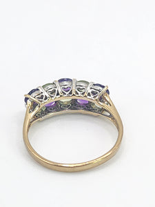 1997: Vintage: 9ct Gold Amethyst. Peridot, Diamonds Suffragette Homage Stacker Ring- Elegant combination